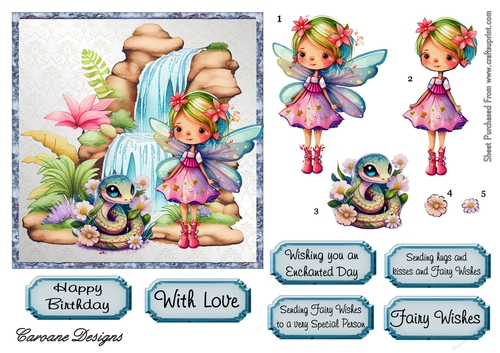 Fantasy Waterfall 3 - 6x6 inch card front with decoupage