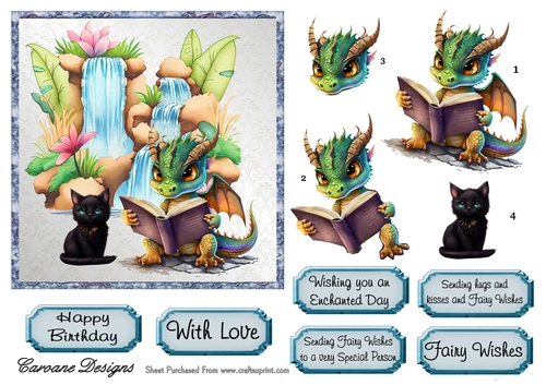 Fantasy Waterfall 4 - 6x6 inch card front with decoupage