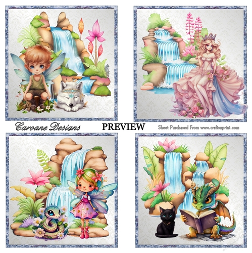 Fantasy Waterfall Bumper Kit 23 - 10 sheets, Card fronts, decoupage, inserts, image sheet, and greeting boxes
