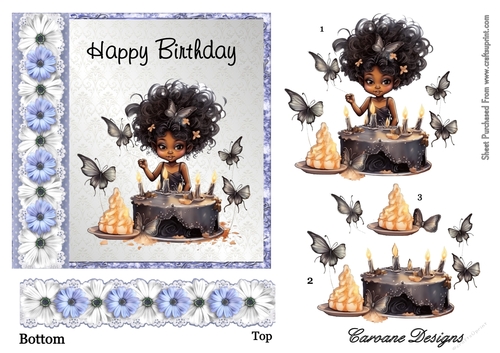 Birthday Fairies 1 - 6x6 inch card front with decoupage