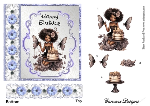 Birthday Fairies 2 - 6x6 inch card front with decoupage