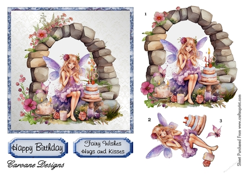 Birthday Fairies 3 - 6x6 inch card front with decoupage