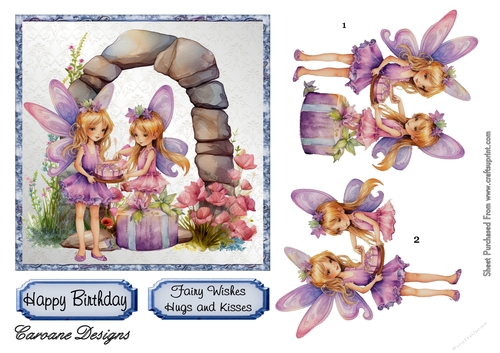 Birthday Fairies 4 - 6x6 inch card front with decoupage