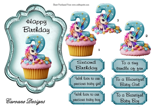 Unicorn Birthday 2 - 7X5 inch topper with decoupage  