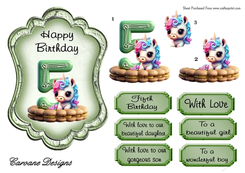 Unicorn Birthday 5 - 7X5 inch topper with decoupage  
