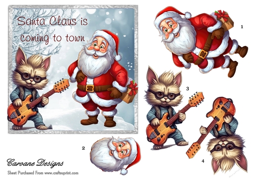 Santa Claws is Coming to Town - 6x6 inch card front with decoupage