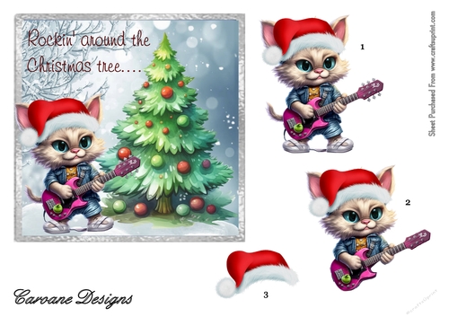 Rockin Around the Christmas Tree - 6x6 inch card front with decoupage