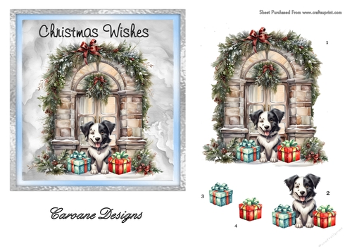 Christmas Windows 4 - 6x6 inch card front with decoupage