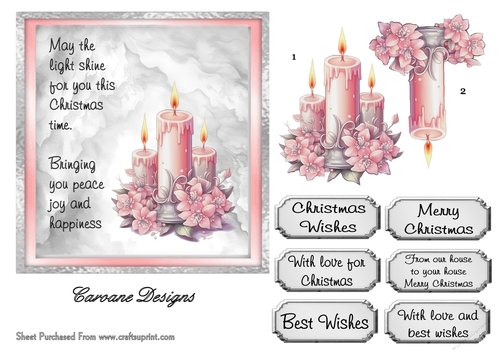 Christmas Candles 1 - 6x6 inch card front with decoupage