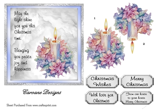 Christmas Candles 3 - 6x6 inch card front with decoupage