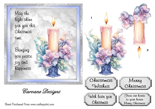 Christmas Candles 4 - 6x6 inch card front with decoupage
