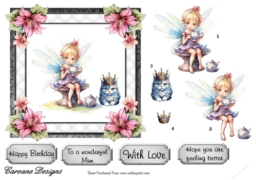Tea With the Fairies 4 - 6x6 inch card front with decoupage