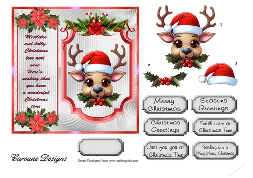 Christmas Cuties 1 - 6x6 inch card front with decoupage