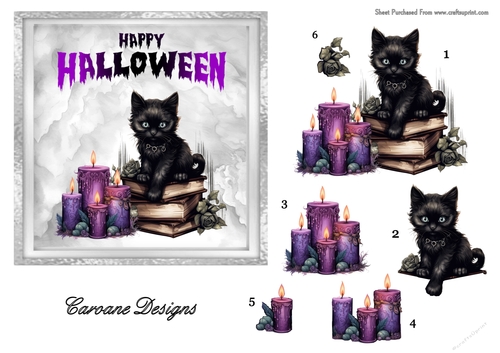 Halloween Cats 1 - 6x6 inch card front with decoupage