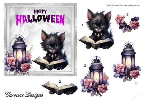 Halloween Cats 3 - 6x6 inch card front with decoupage