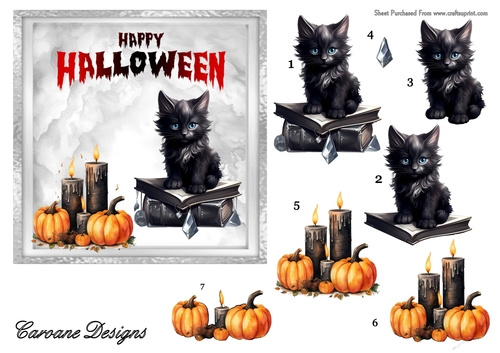 Halloween Cats 4 - 6x6 inch card front with decoupage
