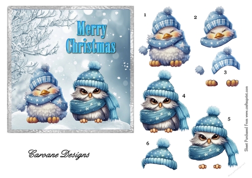Snow Birds - 6x6 inch card front with decoupage