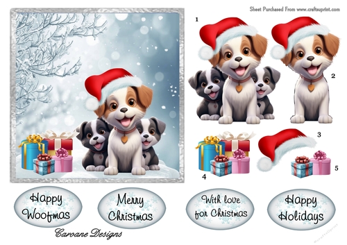 Merry Woofmas - 6x6 inch card front with decoupage
