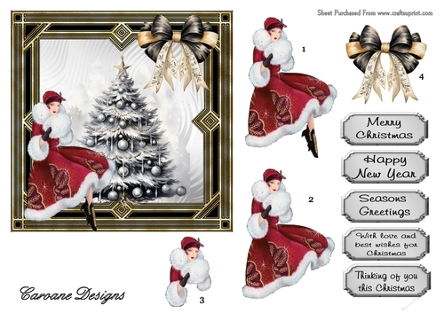 Art Deco Christmas 2 - 6x6 inch card front with decoupage