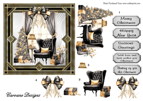 Art Deco Christmas 3 - 6x6 inch card front with decoupage