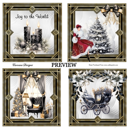 Art Deco Christmas Bumper Kit 40 - 9 sheets, Card fronts, decoupage, inserts, and greeting boxes 