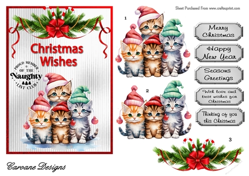 Naughty List Club 1 - 7x5 inch card front with decoupage