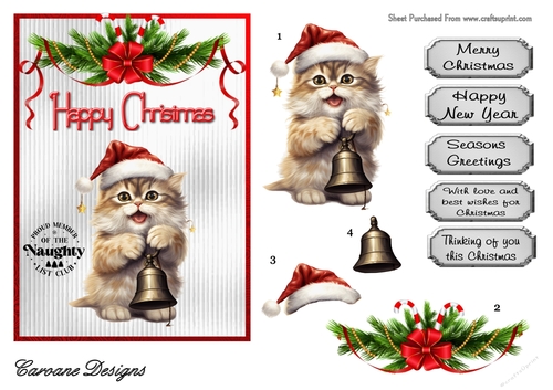 Naughty List Club 2 - 7x5 inch card front with decoupage