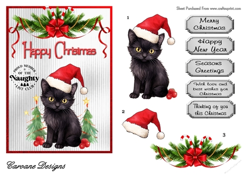 Naughty List Club 3 - 7x5 inch card front with decoupage