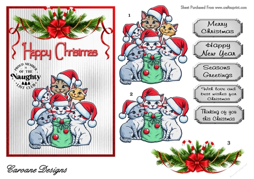 Naughty List Club 4 - 7x5 inch card front with decoupage
