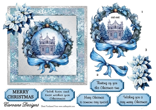Blue Christmas 2 - 6x6 inch card front with decoupage