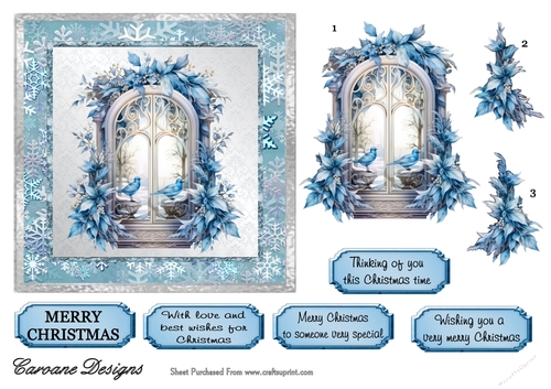 Blue Christmas 3 - 6x6 inch card front with decoupage