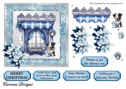 Blue Christmas 4 - 6x6 inch card front with decoupage