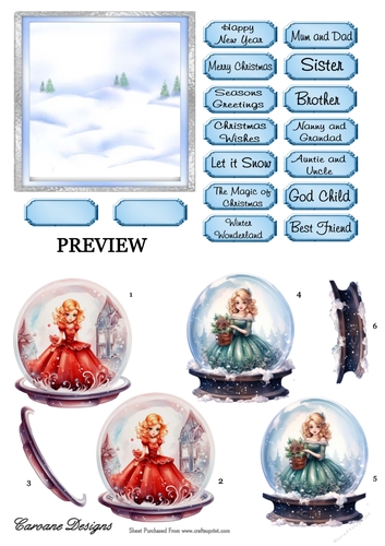 Princess Snowglobe 1 - 2 Page card kit.