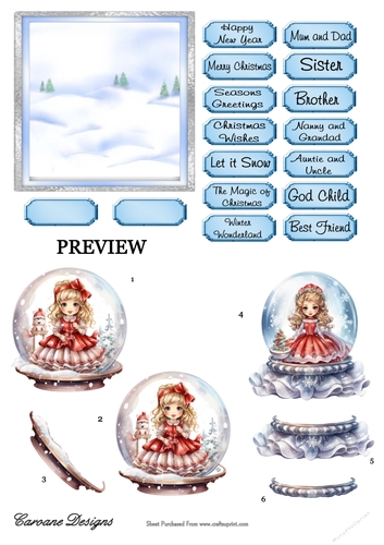 Princess Snowglobe 2 - 2 Page card kit.