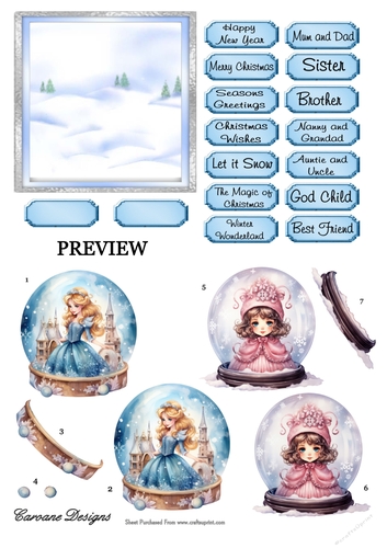 Princess Snowglobe 4 - 2 Page card kit.