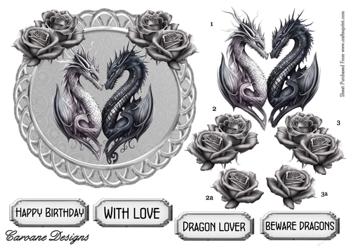Black and White Dragons 2 - 6x6 inch card front with decoupage