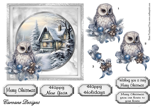 A Christmas Owl - 6x6 inch card front with decoupage