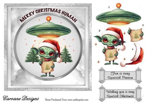 Greetings from Outer Space - 7x7 inch card front with decoupage