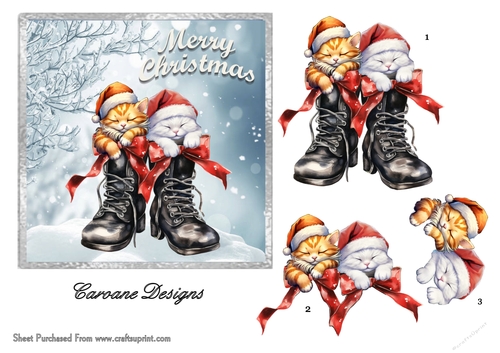 Santas Boots - 6x6 inch card front with decoupage