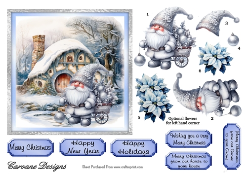 Christmas Gnomes 2 - 6x6 inch card front with decoupage
