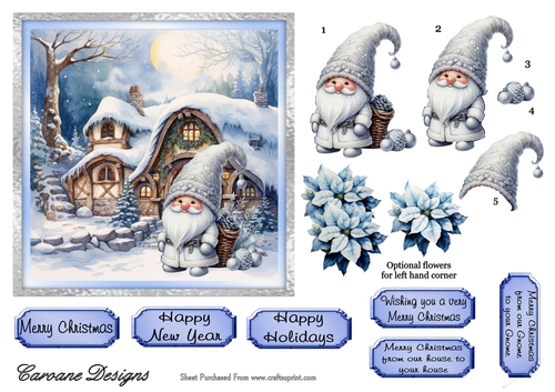 Christmas Gnomes 3 - 6x6 inch card front with decoupage
