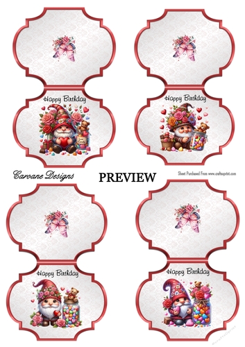 Birthday Gnomes 9 Page Bumper Kit 46 - 9 sheets, Shaped cards, decoupage, inserts, and greeting boxes 