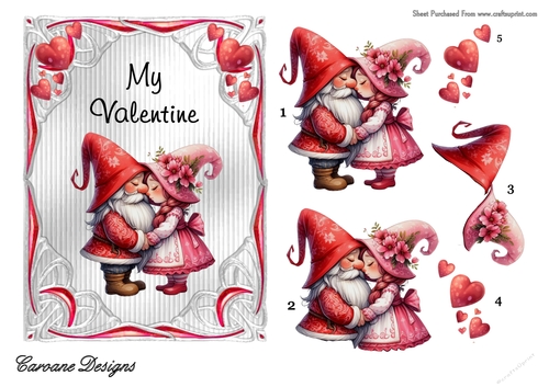 Valentine Gnomes Couples 1 - 7x5 inch card front with decoupage