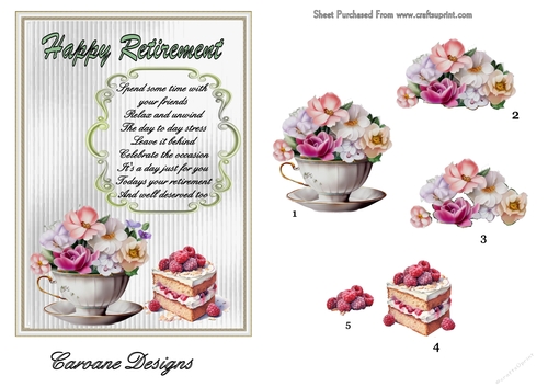 Retirement 3 - 7x5 inch card front with decoupage