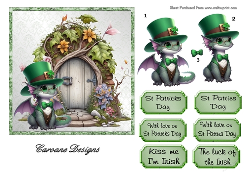 St Patricks Day Dragons 1 - 6x6 inch card front with decoupage