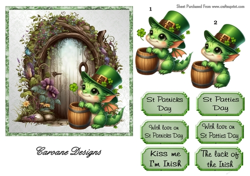 St Patricks Day Dragons 4 - 6x6 inch card front with decoupage