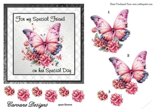 Special Friend 1 - 6x6 inch card front with decoupage