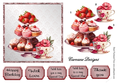 Afternoon Tea 1 - 6x6 inch card front with decoupage