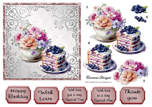 Afternoon Tea 2 - 6x6 inch card front with decoupage