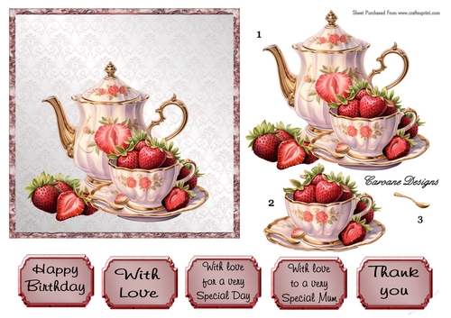 Afternoon Tea 3 - 6x6 inch card front with decoupage
